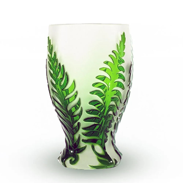 Kristallvase grüm mit Farndekor