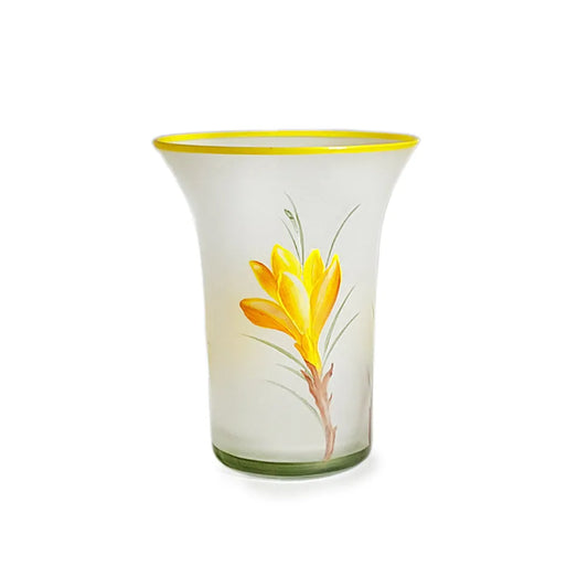 Kleiner mattierter Kristallbecher mit Krokusmotiv handbemalt