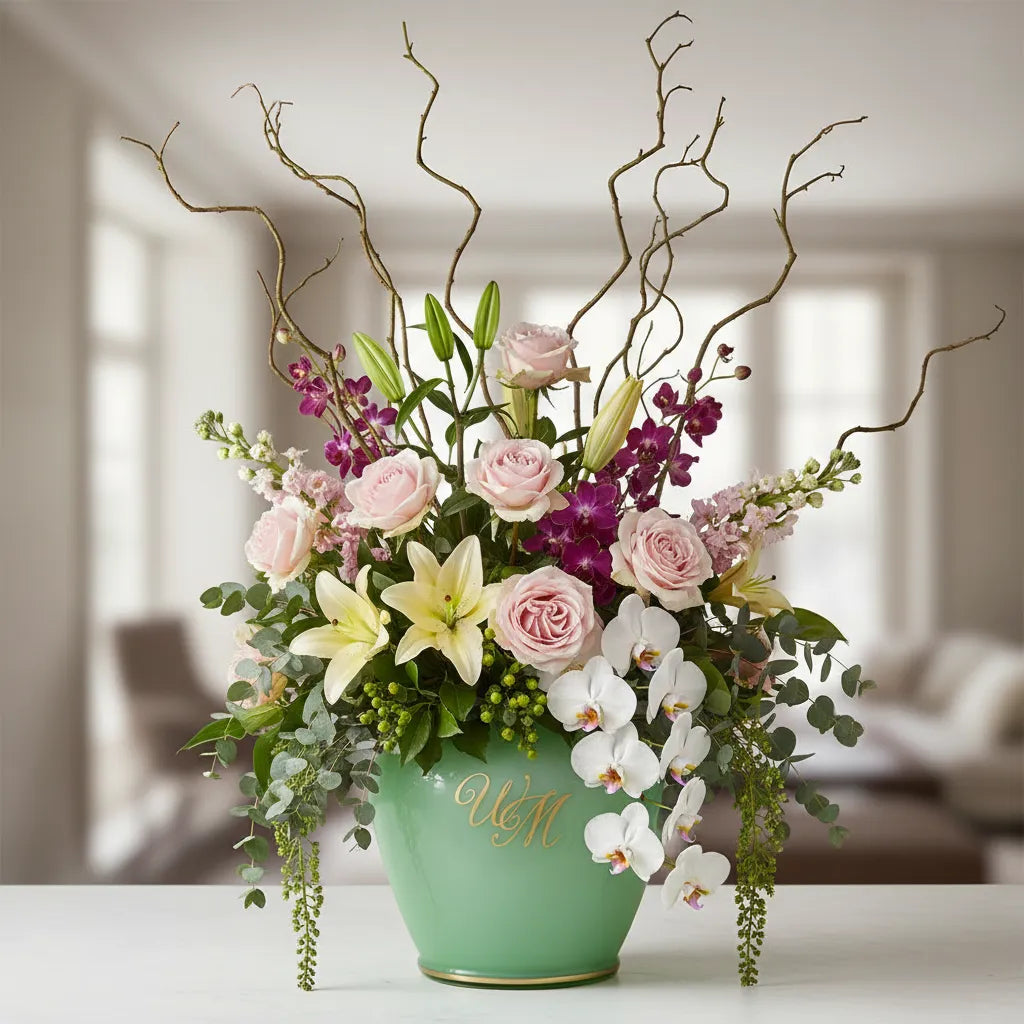 große Kristallvase mit Blumen
