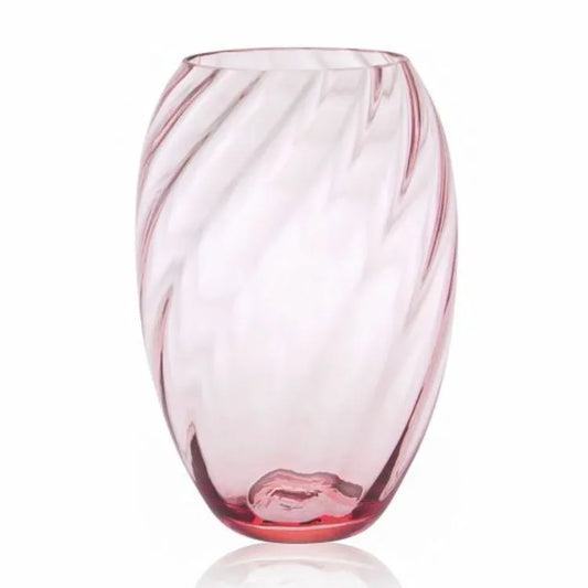 Vase aus rosa Kristallglas mit optischen Effekten