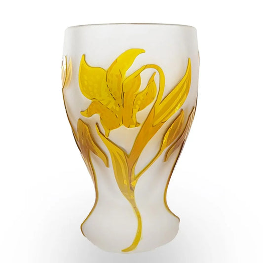 Vase mit Lilienmotiv bernsteinfarben